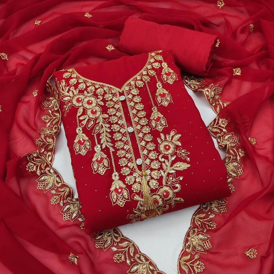 Georgette Embroidery Work Salwar Kameez For Women - Dress For Girls - Dress For Girls - 4 Pice Dress - Four Piece